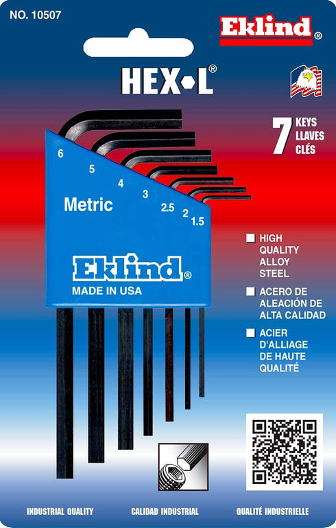 EKLIND 10507 Hex-L Key allen wrench - 7pc set Metric MM sizes 1.5-6 Short series by Eklind Tool