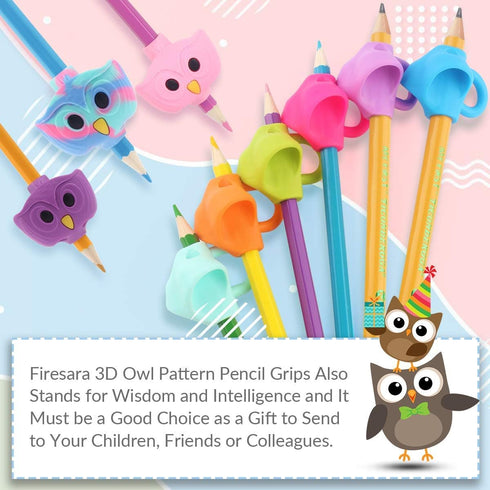 Firesara Training Grips, Original Owl Three Fingers Fixed Pencil Correction Grips for Kids Handwriting Posture (6PCS)