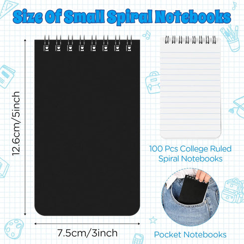 Nuanchu Note Pads 3 x 5'' Mini Spiral Notepad, 60 Sheets Top Bound Notebook for Home Office School, Black, 100 Pcs