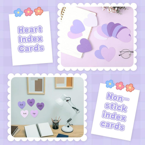 MSHUNKEJI 150 3x3 Pcs Purple Note Cards Heart Index Cards Blank Index Cards Colors Study Cards Business Cards Blank