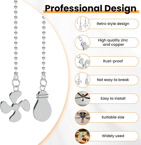 Ceiling Fan Pull Chain Extender, 2 Pcs 12 Inches Long Extension Pendant Ornament Set for Ceiling Fan & Light Lamp