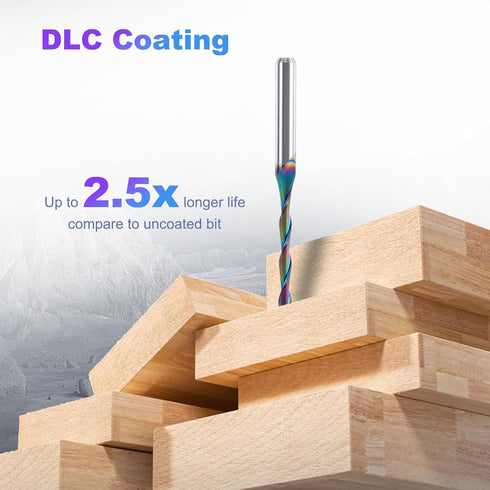 10 1/8 inch 2 Pcs Up-Cut CNC Router Bit Shank, Flute Spiral Up Cut End Mill, CNC Solid Carbide Milling Cutter with DLC