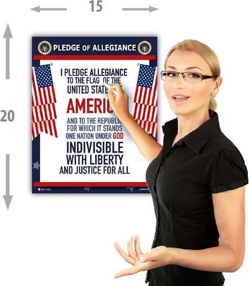 Pledge of Allegiance Poster LAMINATED American Flag Print for Classroom Décor, 15x20