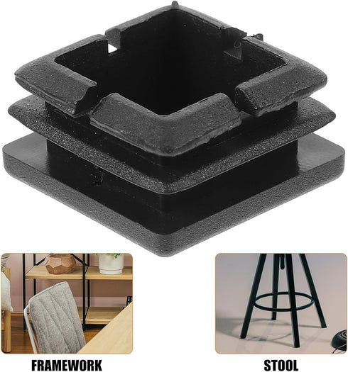 MALUGOGO 12pcs Black Plastic Tubing Plug Chair Leg Inserts Table Post End Caps Furniture Feet Protectors for Shelf