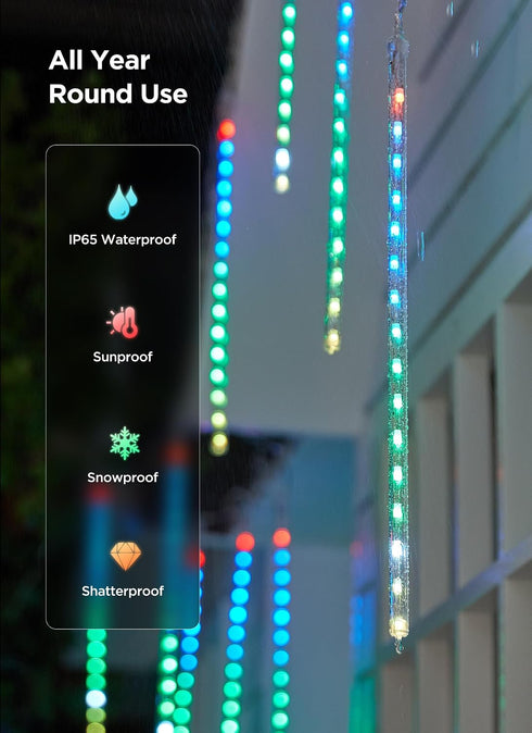 8Tube 128LED 11.48ft Smart Meteor Shower Rain Lights, Color Changing Icicle Christmas Lights Outdoor Outside, APP