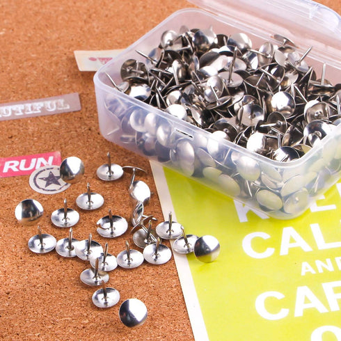 Yalis Thumb Tacks 500-count, 3/8-inch Steel Round Push Pins for Corkboard, Silver