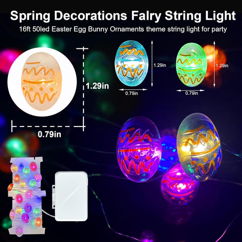 50LED 16ft 3D Decor,2 Pack Aogist Easter Egg Fairy Lights - Super Bright Egg String Light Battery Operated Decor