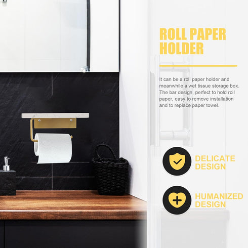Marble Toilet Paper Holder Wall Mount with Shelf for Bathroom, Natural Stone Roll Holder with Phone Storage, Washroom