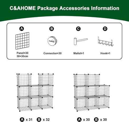 C&AHOME Wire Cube Storage, 8-Cube Organizer Metal Grids, Modular Shelves Units for Home, Office, Living Room