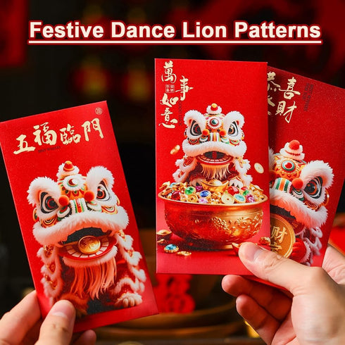 BAIWOVIS 6 Pack Packets, 1) Chinese New Year Red Envelopes, Traditional Lunar New Year of Horse Money Lucky Money