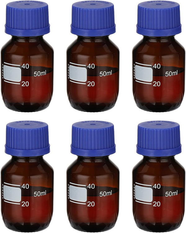 PATIKIL 6 Pack Reagent Media Storage Bottles, 50ml Borosilicate Glass with GL32 Blue Screw Cap