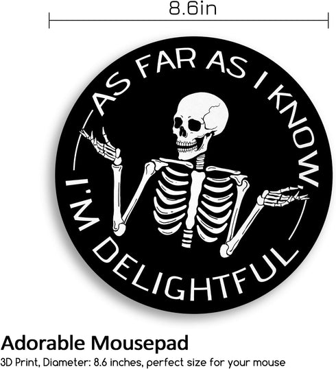 Skeleton Round Mouse Pad, Black Funny Small Mousepad for Wireless Mouse, 8.6 x 8.6 Inch Gaming Mouse Mat