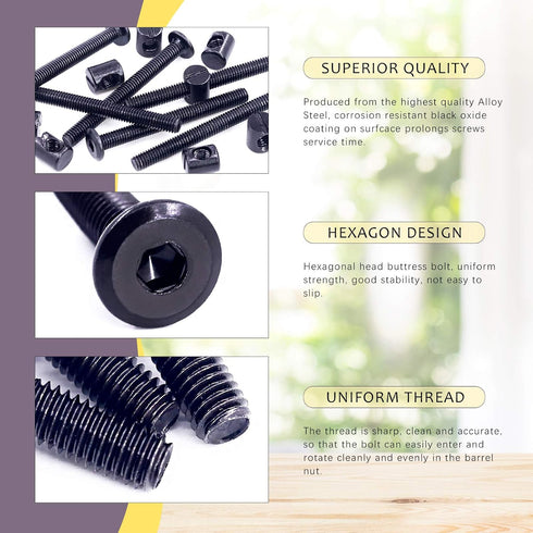Swpeet 25Pcs M6 65mm 1 Black Crib Screws, Hex Socket Head Cap Bolts and Barrel Nuts with x Allen Wrench Perfect