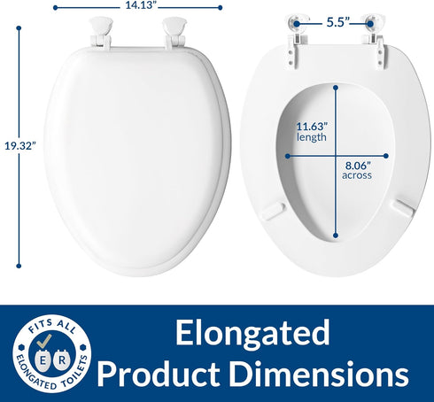 Mayfair Padded Toilet Seat, Cushioned Soft Vinyl over Wood Core Seat, Secure Hinges, Easy Clean, Made in USA