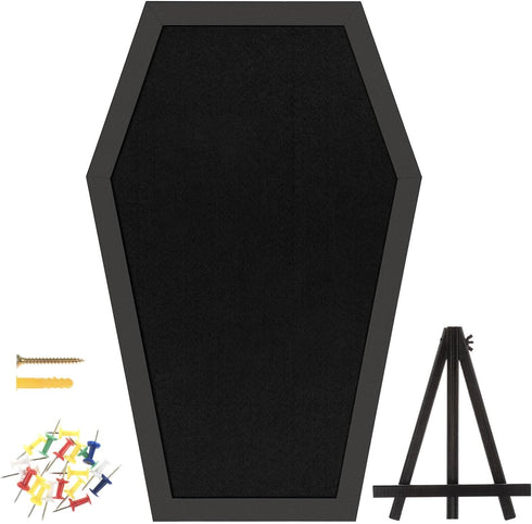 Coffin Pin Display Board, Wooden Felt Bulletin Board for Table Top or Wall, Gothic Decor 17 x 11 Inches