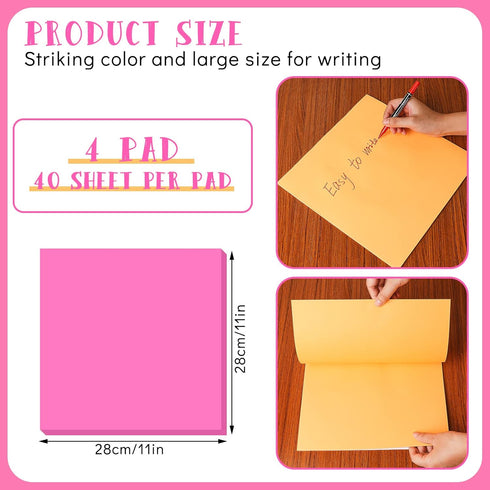 Harloon Big Sticky Notes, 11 x 11 Inch Jumbo Sticky Notes, 40 Sheets/Pad, Bright Colors, 4 Pad