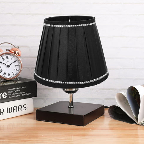 Cozy Pleated Table Lamp Shade Black Fabric with Rhinestones Soft Light Cover for Bedroom Living Desk and Floor Lamps