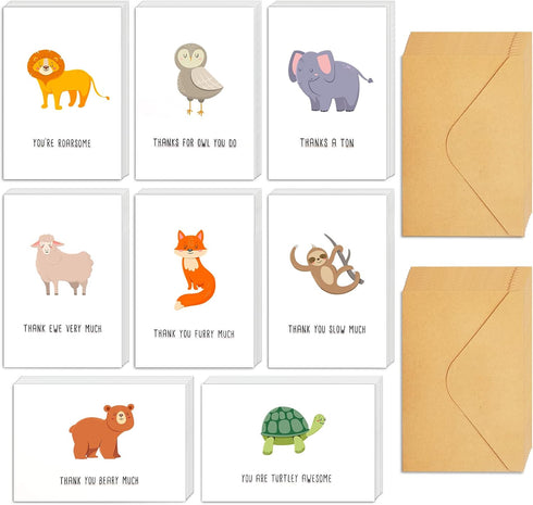 Biturat 48 Set, Pack, 4 6 Thank You Cards Animal Pun Thank You Note Cards Funny Thank You Cards Bulk, Boxed Assortment