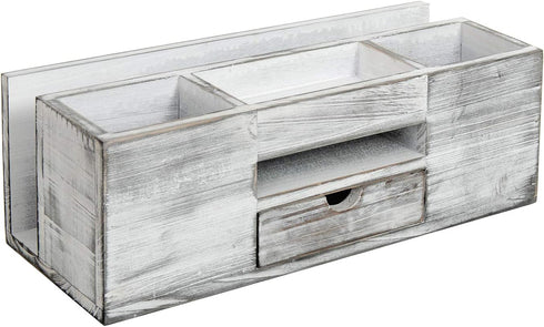 Liry Products Whitewashed Wooden Desktop Organizer | Multiple Compartments Rack Shelf for Office Supplies