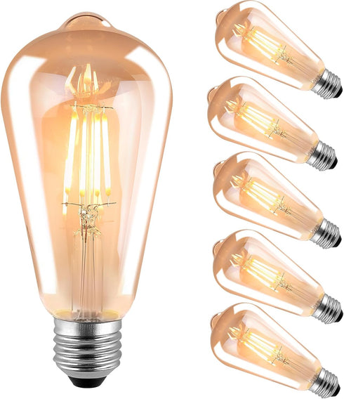 HESSION ST64 LED Edison Bulbs, 4W Equivalent 40W, Soft Light Amber Glass 2700K, LED Filament Bulbs with 90+ CRI, E26