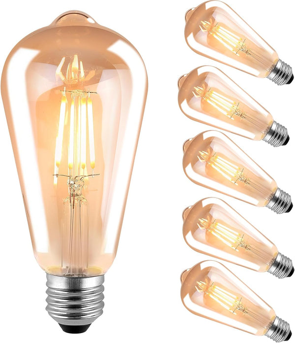 HESSION ST64 LED Edison Bulbs, 4W Equivalent 40W, Soft Light Amber Glass 2700K, LED Filament Bulbs with 90+ CRI, E26