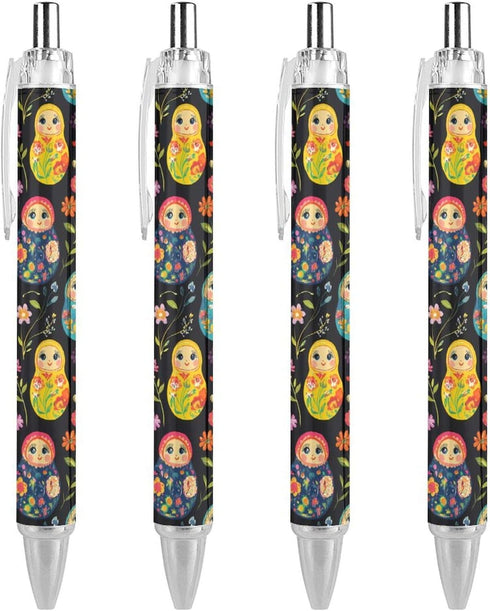 Generic Russian Nesting Dolls Flowers Retractable Ballpoint Pen 0.5mm Smooth Writing Gel Ink