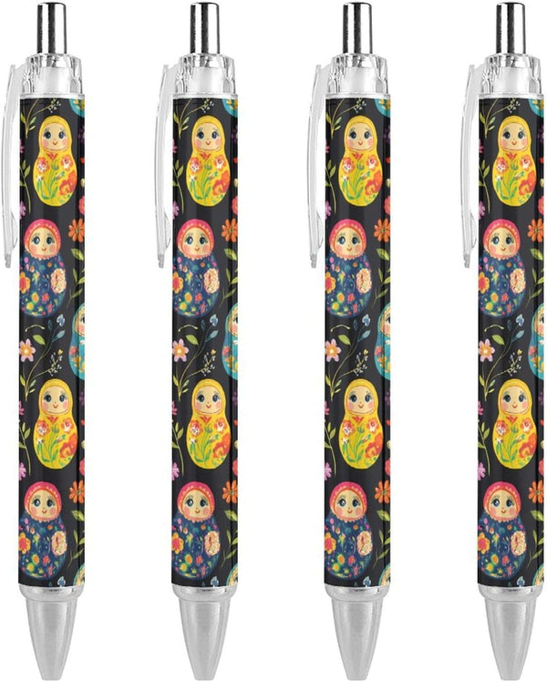 Generic Russian Nesting Dolls Flowers Retractable Ballpoint Pen 0.5mm Smooth Writing Gel Ink