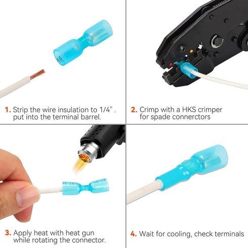 HKS 200PCS Female Spade Connector Kit, Heat Shrink Electrical Quick Disconnect Wire Connectors for Automotive