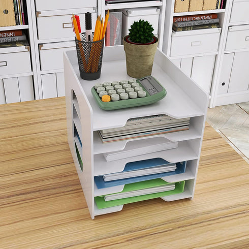 Natwind 5 Tiers Paper Organizer for Desk, White File Holder, Mail Letter Tray & Document Storage Rack
