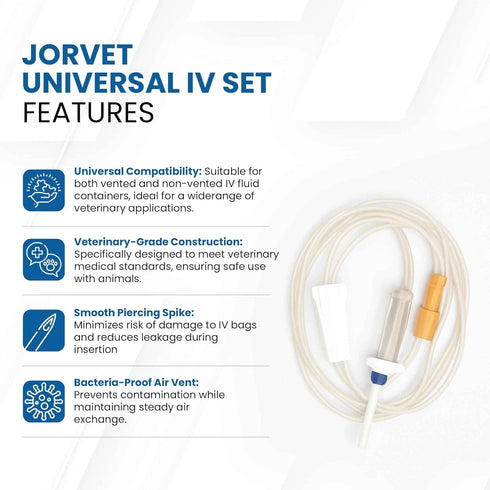 Set Set 72" JorVet Universal IV | Veterinary-Grade Infusion with Soft Tubing, Luer Connector, Roller Clamp