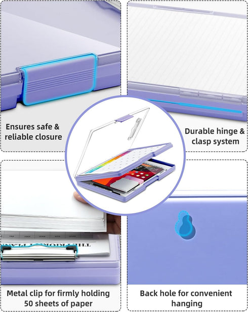 Clearview Clipboard with 2 Storage, Heavy Duty Dry Erase 8.5x11 Clipboards with Pen Holder, Light Purple