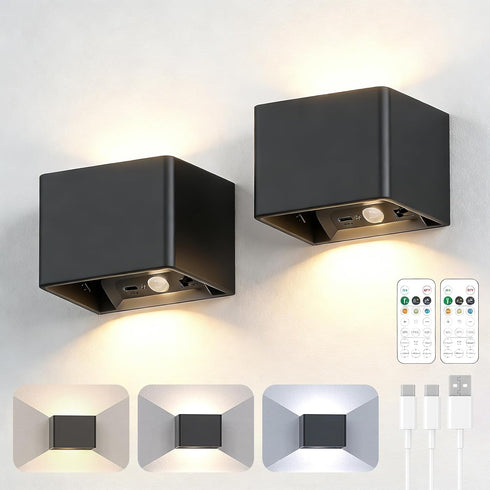 JKHTBDM 2 Pack Motion Sensor Wall Light with Remote Control 3 Colors Wireless