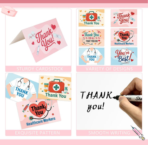 RHOttbiy 24 Pack 6x4in 6 Nurse Thank You Cards with Envelopes and Stickers Nurse Appreciation Cards Healthcare Workers
