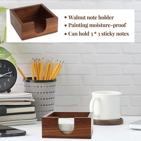 MultiBey Sticky Notes Memo Pad Holder Dispenser, Walnut Desk Supplies Organizer for Office, Home, Schools