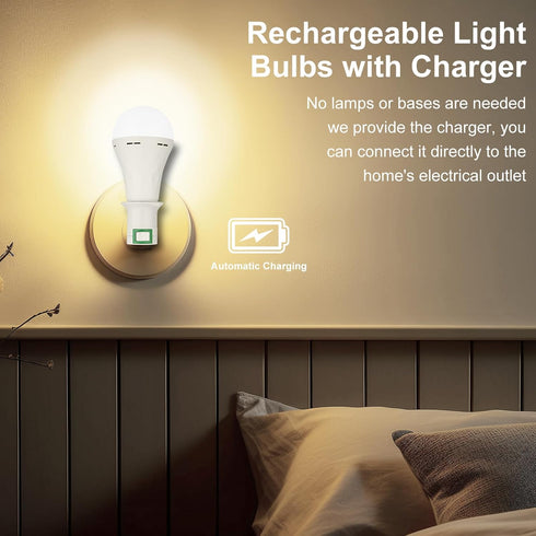 2 Pack Emergency Rechargeable Light Bulbs, Battery Operated Backup, 9W E27, 8500K, Self-charging LED Light Bulbs