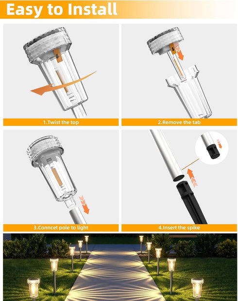 8 Pack DERAYSION Solar Lights Outdoor, Solar Pathway Lights Dusk-to-Dawn Garden Lighting, Waterproof LED Stainless
