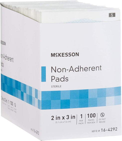 2x3 Inch, 100 Count, McKesson Non-Adherent Pads for Wounds, Sterile Non-Stick Wound Dressing, Highly Absorbent