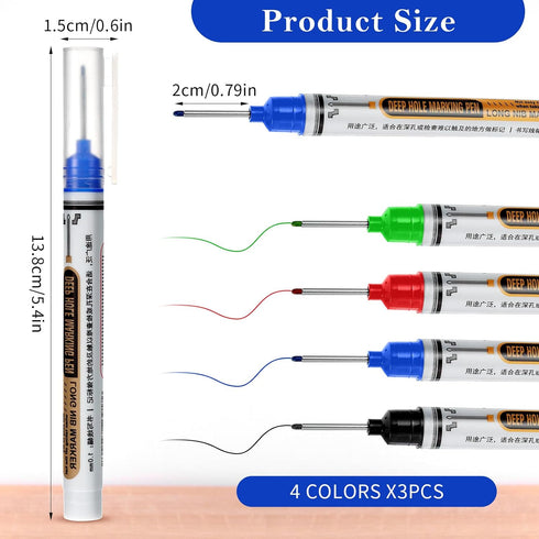 12 Prasacco Pcs Long Head Deep Hole Multi-Purpose Long Nib Marker Waterproof Deep Reach Construction Markers Quick Dry