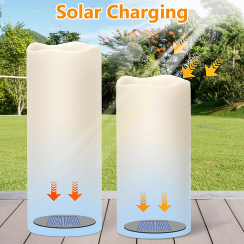 (4"x8" 4"x10" Set 2) Solar Candles Outdoor Waterproof, Outdoor Candles with Sensor Timer Waterproof Flameless Candles