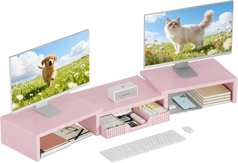 OPNICE Desk Organizers and Accessories, Dual Computer Monitor Stand Riser with Drawer, Office Decor for Women, Office