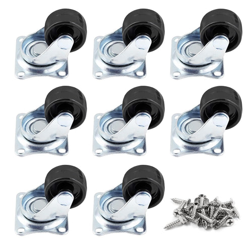 Luomorgo 1 inch Dia Swivel Caster Wheels, Heavy Duty 8pcs, Rubber Base with Rectangle Top Plate & Bearing