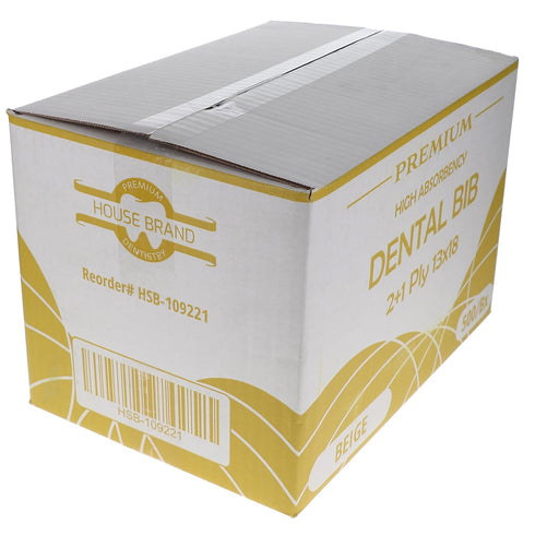House Brand Dentistry 109221, 2+1 13 18 500/Bx, HSB Dental Patient Bibs Ply x Beige Disposable Poly-Lined Paper Bibs