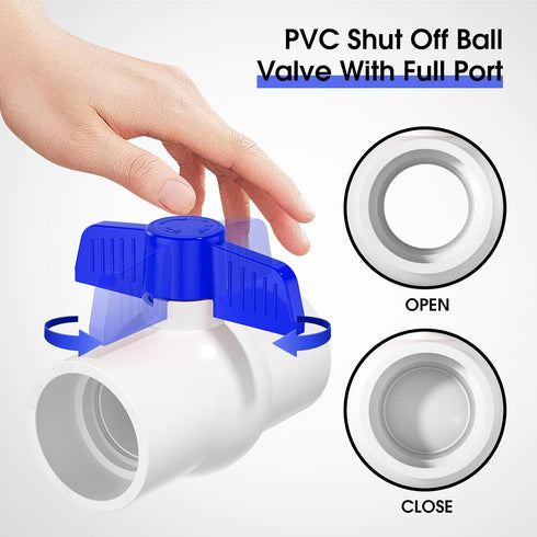 2PCS 2" PVC Ball Valve, SCH40 Slip PVC Water Pipe Valve with Easy Turn Blue T-Handle