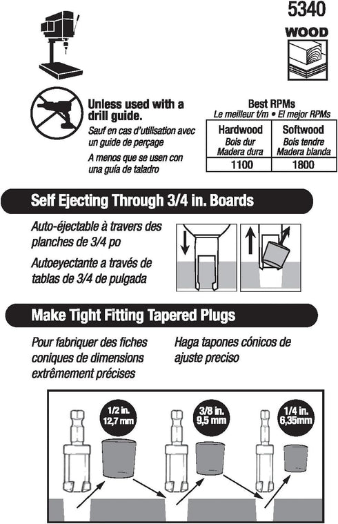 Milescraft 5340 3-Piece Plug Cutter Set