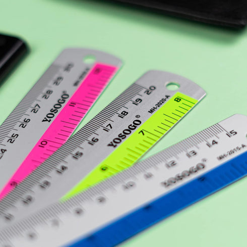 Set of 3 Aluminum Rulers, 6”, 8”, 12” in Inch and cm Scale, Random Color