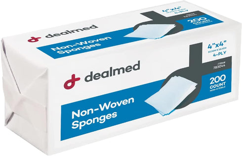 Dealmed Non-Woven Gauze Sponges, 4-Ply, 4" x 4", 200 Count for First Aid Kit/Medical Facilities