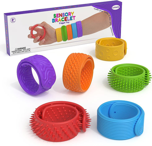 WorWoder 6 Pack Sensory Fidget Toys Slap Bracelets, Textured Silicone Sensory Toys for