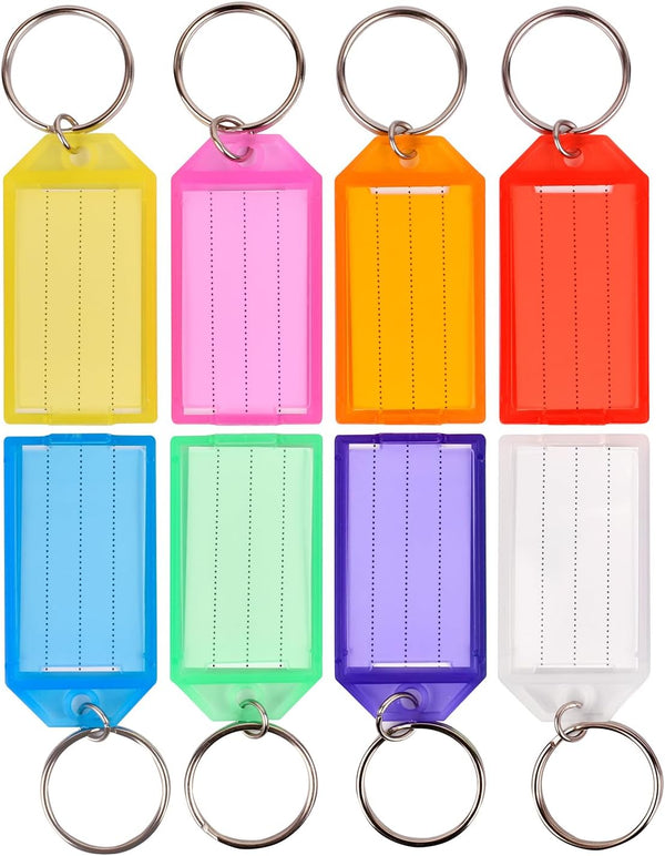 Simetufy 100 Pcs Plastic Key Tags with Labels, Assorted Colors Key Identifiers with Ring and Label Window