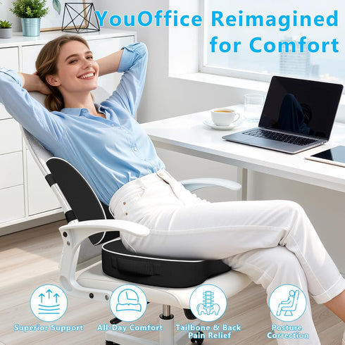 SweetSlubr Set, Tailbone Ergonomic Memory Foam Seat Cushion & Lumbar Support Pillow Orthopedic Coccyx Cushion