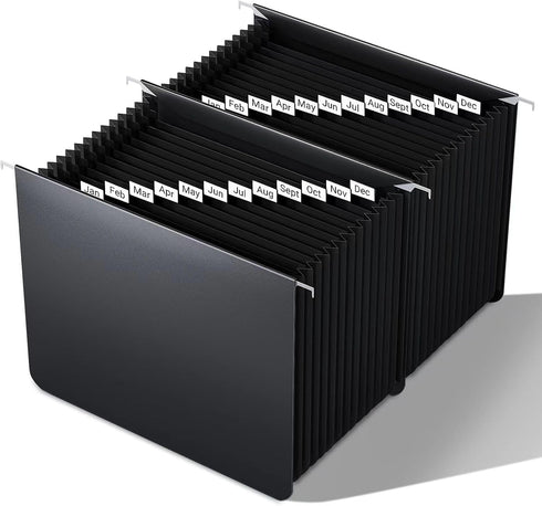 Plastic Expanding Hanging File Folders, Letter Size, 26 Expandable Pockets, Alphabetical A-Z Tabs, Black